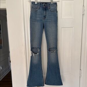 Hollister High Rise Flare Ripped Knee Jeans